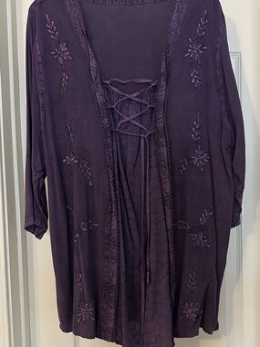 Embroidered Lace-Up Purple Boho tunic